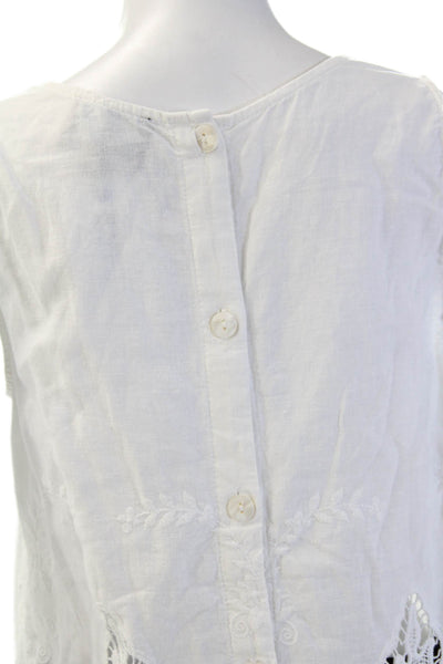 Cynthia Rowley Women's Round Neck Sleeveless Embroidered Blouse White Size M