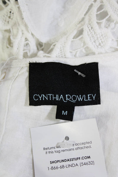 Cynthia Rowley Women's Round Neck Sleeveless Embroidered Blouse White Size M