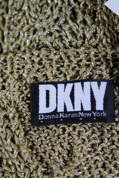 DKNY Women's Round Neck Long Sleeves Cable-Knit Pullover Sweater Gold Size P