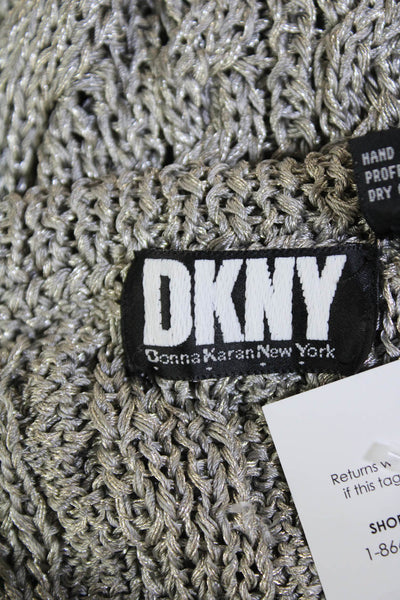 DKNY Women's Round Neck Long Sleeves Cable-Knit Pullover Sweater Silver Size S
