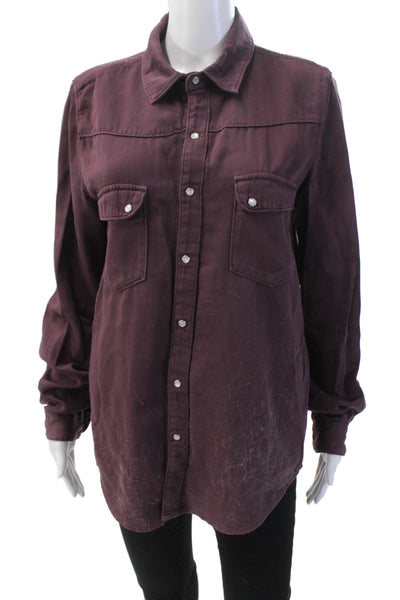 Ba&Sh Womens Button Front Long Sleeve Collared Shirt Purple Cotton Size 2