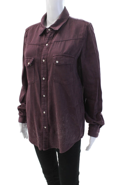 Ba&Sh Womens Button Front Long Sleeve Collared Shirt Purple Cotton Size 2