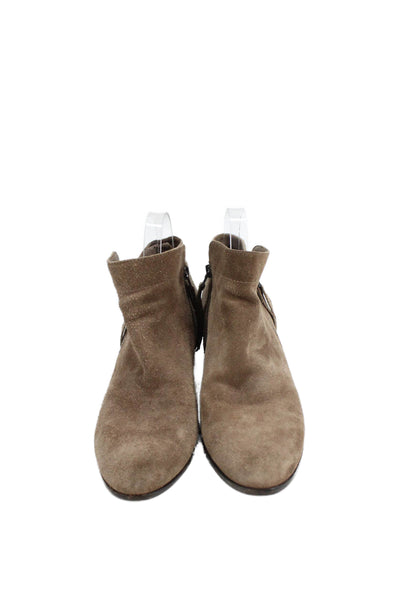 Sam Edelman Womens Side Zip Block Heel Round Toe Booties Brown Suede Size 7.5
