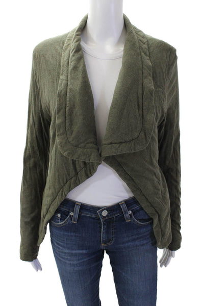 BCBGMAXAZRIA Womens Cotton Long Sleeve Open Front Tie Top Green Size M