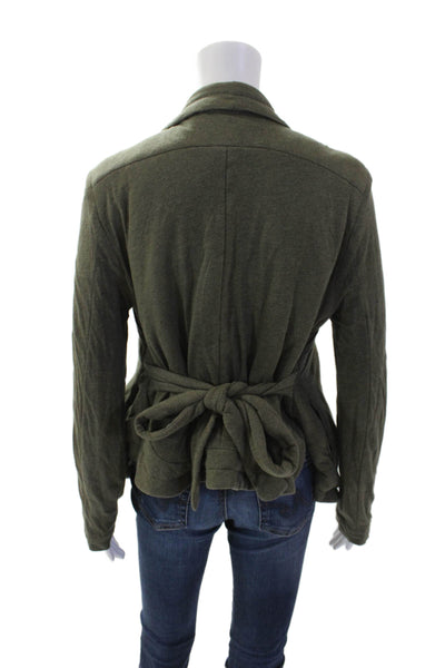 BCBGMAXAZRIA Womens Cotton Long Sleeve Open Front Tie Top Green Size M
