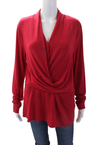 Halston Womens Cotton Long Sleeve V-neck Knit Casual Top Red Size M