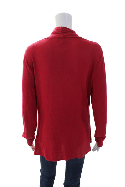 Halston Womens Cotton Long Sleeve V-neck Knit Casual Top Red Size M