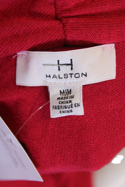 Halston Womens Cotton Long Sleeve V-neck Knit Casual Top Red Size M