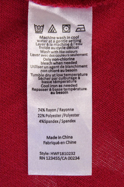 Halston Womens Cotton Long Sleeve V-neck Knit Casual Top Red Size M