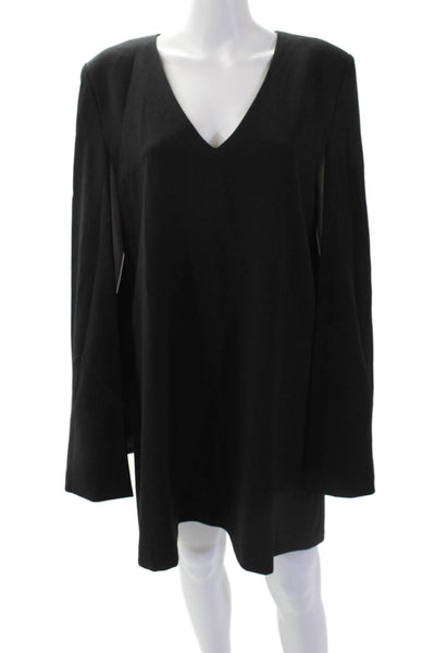 BCBGMAXAZRIA Womens Textured V-neck Long Sleeve Zip Sleek Dress Black Size L