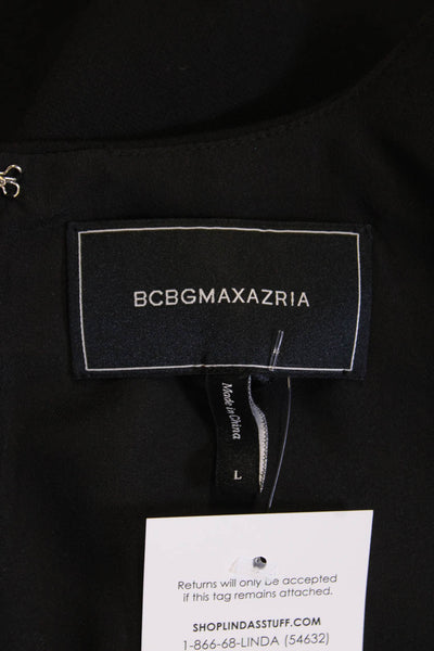 BCBGMAXAZRIA Womens Textured V-neck Long Sleeve Zip Sleek Dress Black Size L