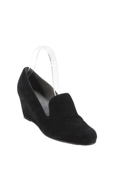 Stuart Weitzman Womens Leather Round Closed Toe Wedge Heels Black Size 7