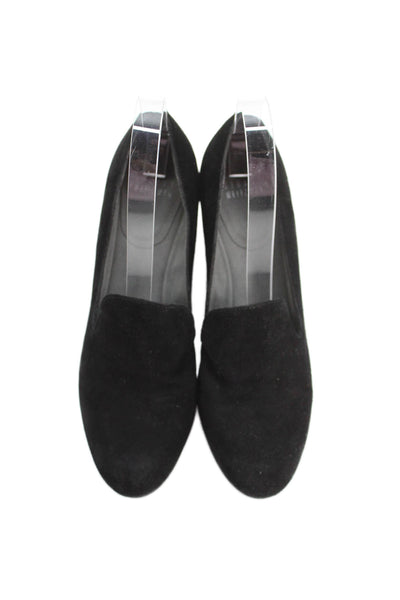 Stuart Weitzman Womens Leather Round Closed Toe Wedge Heels Black Size 7