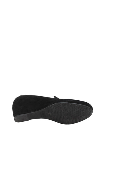 Stuart Weitzman Womens Leather Round Closed Toe Wedge Heels Black Size 7