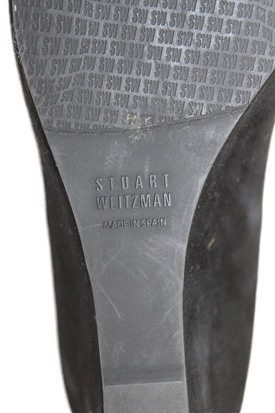 Stuart Weitzman Womens Leather Round Closed Toe Wedge Heels Black Size 7