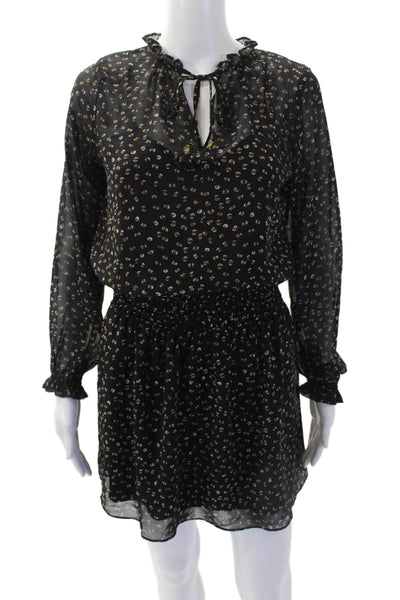 Socialite Womens Textured Long Sleeve V-neck Dotted Ruched Dress Black Size S