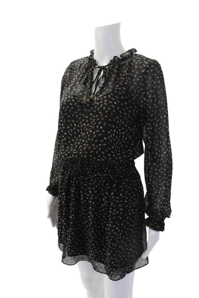 Socialite Womens Textured Long Sleeve V-neck Dotted Ruched Dress Black Size S