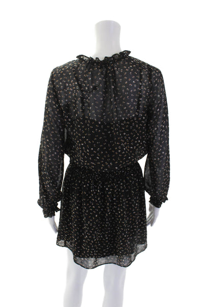 Socialite Womens Textured Long Sleeve V-neck Dotted Ruched Dress Black Size S
