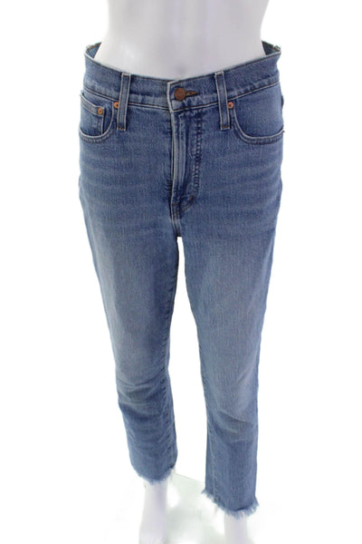 Madewell Women's Midrise Medium Wash Fringe Straight Leg Denim Pants 27