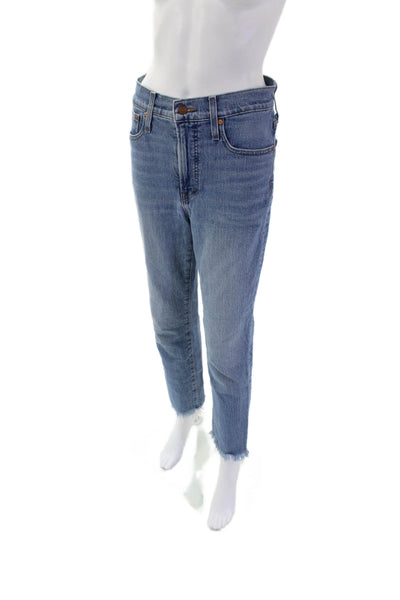 Madewell Women's Midrise Medium Wash Fringe Straight Leg Denim Pants 27