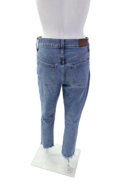 Madewell Women's Midrise Medium Wash Fringe Straight Leg Denim Pants 27