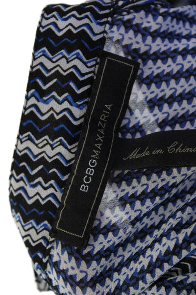 BCBG Max Azria Womens Geometric Print Y-Neck Long Sleeve Blouse Blue Size M