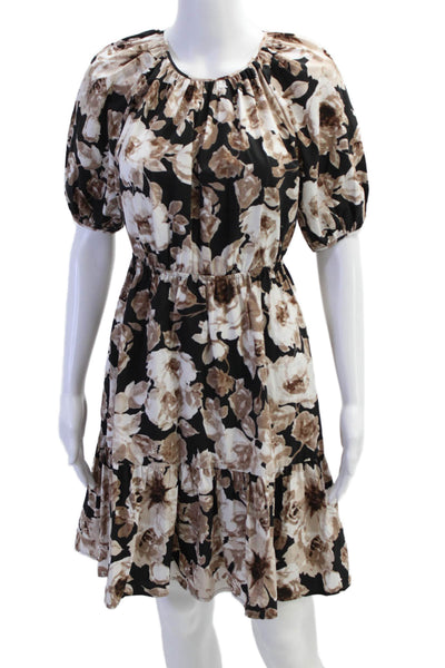 Rails Womens Cotton Floral Print Short Puff Sleeve Tiered Dress Black Size XS