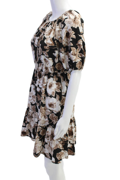 Rails Womens Cotton Floral Print Short Puff Sleeve Tiered Dress Black Size XS