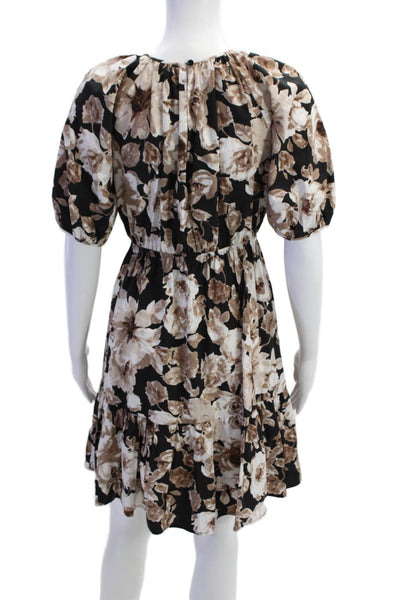 Rails Womens Cotton Floral Print Short Puff Sleeve Tiered Dress Black Size XS