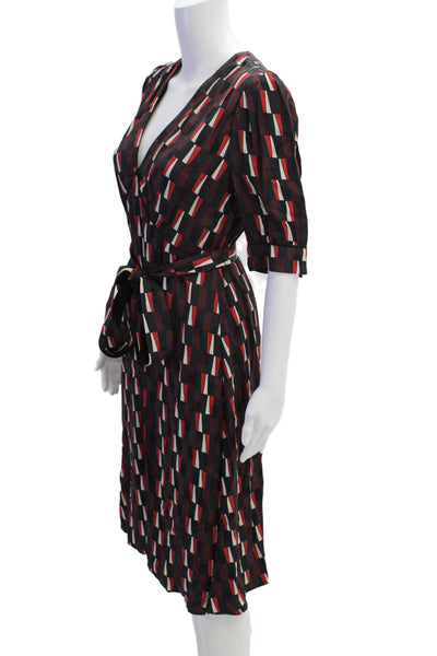 Cefinn Womens V-Neck Geometric Print Short Sleeve Waist Tied Dress Red Size 6