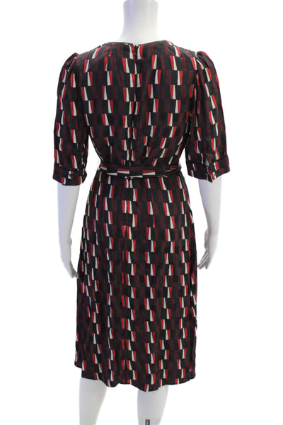 Cefinn Womens V-Neck Geometric Print Short Sleeve Waist Tied Dress Red Size 6