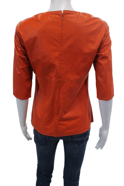 In Transit 2 Womens Leather Crew Neck Zip Back Blouse Top Orange Size S