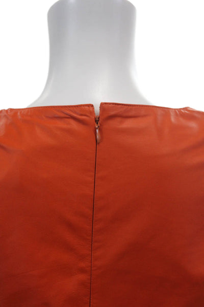 In Transit 2 Womens Leather Crew Neck Zip Back Blouse Top Orange Size S