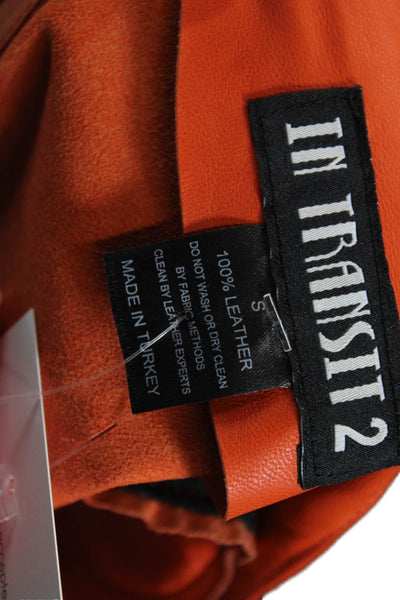 In Transit 2 Womens Leather Crew Neck Zip Back Blouse Top Orange Size S