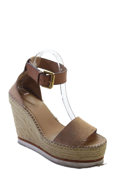 See by Chloe Womens Suede Platform Espadrille Wedge Sandals Beige Size 39 9