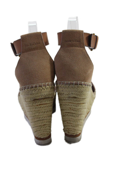 See by Chloe Womens Suede Platform Espadrille Wedge Sandals Beige Size 39 9