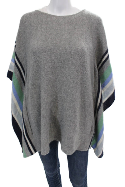 Calypso Womens Textured Knit Sleeveless Stripe Poncho Sweater Gray Size M