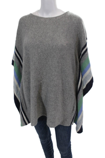 Calypso Womens Textured Knit Sleeveless Stripe Poncho Sweater Gray Size M