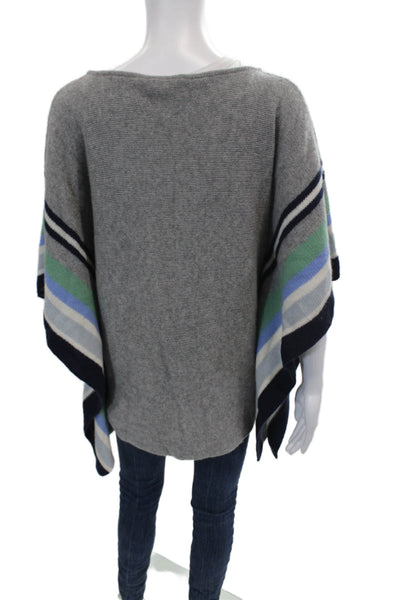 Calypso Womens Textured Knit Sleeveless Stripe Poncho Sweater Gray Size M
