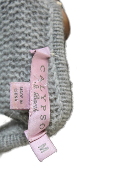 Calypso Womens Textured Knit Sleeveless Stripe Poncho Sweater Gray Size M