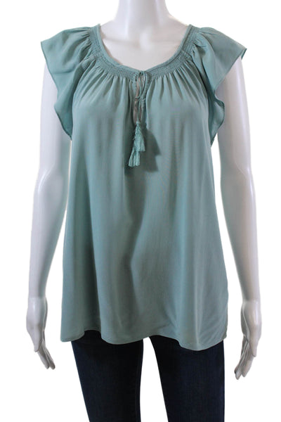 Joie Womens Short Sleeves Key Hole Neck Blouse Robin Blue Size Small