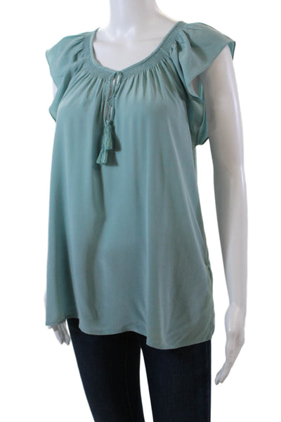 Joie Womens Short Sleeves Key Hole Neck Blouse Robin Blue Size Small