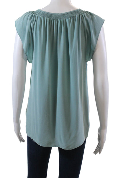 Joie Womens Short Sleeves Key Hole Neck Blouse Robin Blue Size Small