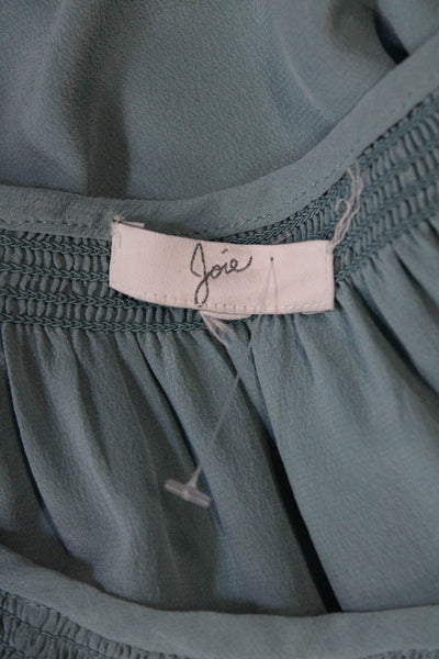 Joie Womens Short Sleeves Key Hole Neck Blouse Robin Blue Size Small
