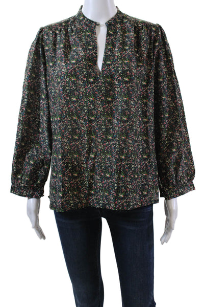 Birds of Paradis Womens Long Sleeve Keyhole Floral Blouse Black Multi Size Small