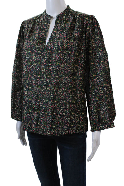 Birds of Paradis Womens Long Sleeve Keyhole Floral Blouse Black Multi Size Small