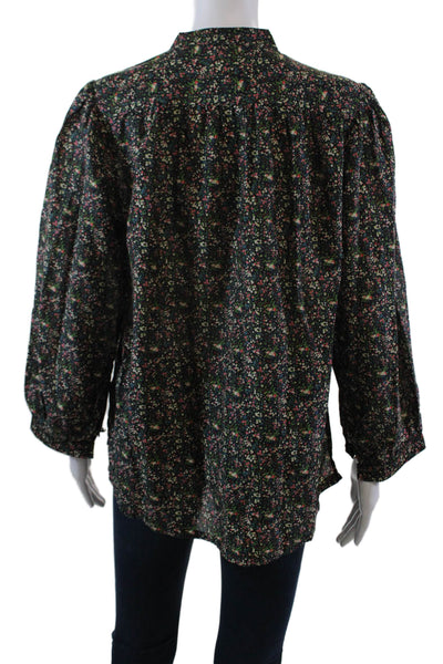 Birds of Paradis Womens Long Sleeve Keyhole Floral Blouse Black Multi Size Small