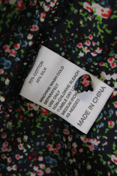 Birds of Paradis Womens Long Sleeve Keyhole Floral Blouse Black Multi Size Small