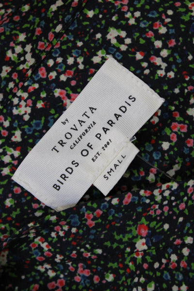 Birds of Paradis Womens Long Sleeve Keyhole Floral Blouse Black Multi Size Small
