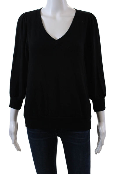 Michael Stars Womens 3/4 Sleeve V Neck Knit Sweatshirt Black Size Medium